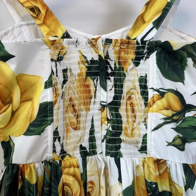 Yellow Rose Floral Print Mini Dress