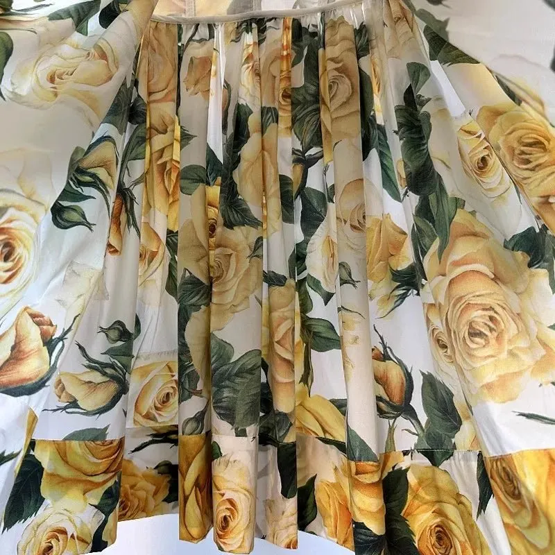 Yellow Rose Floral Print Mini Dress