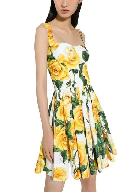 Yellow Rose Floral Print Mini Dress