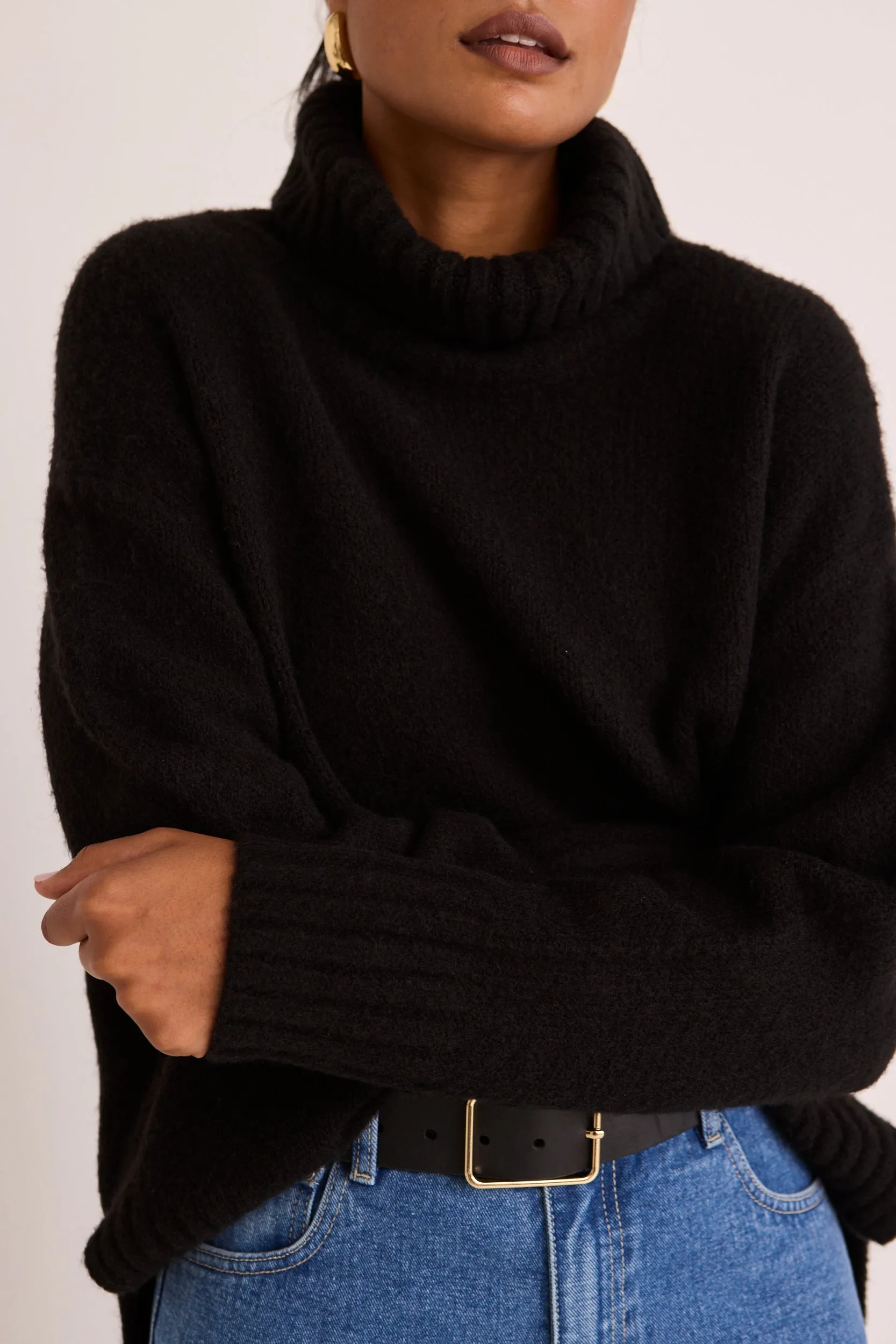 Zealous Black Roll Neck Super Soft Knit Jumper