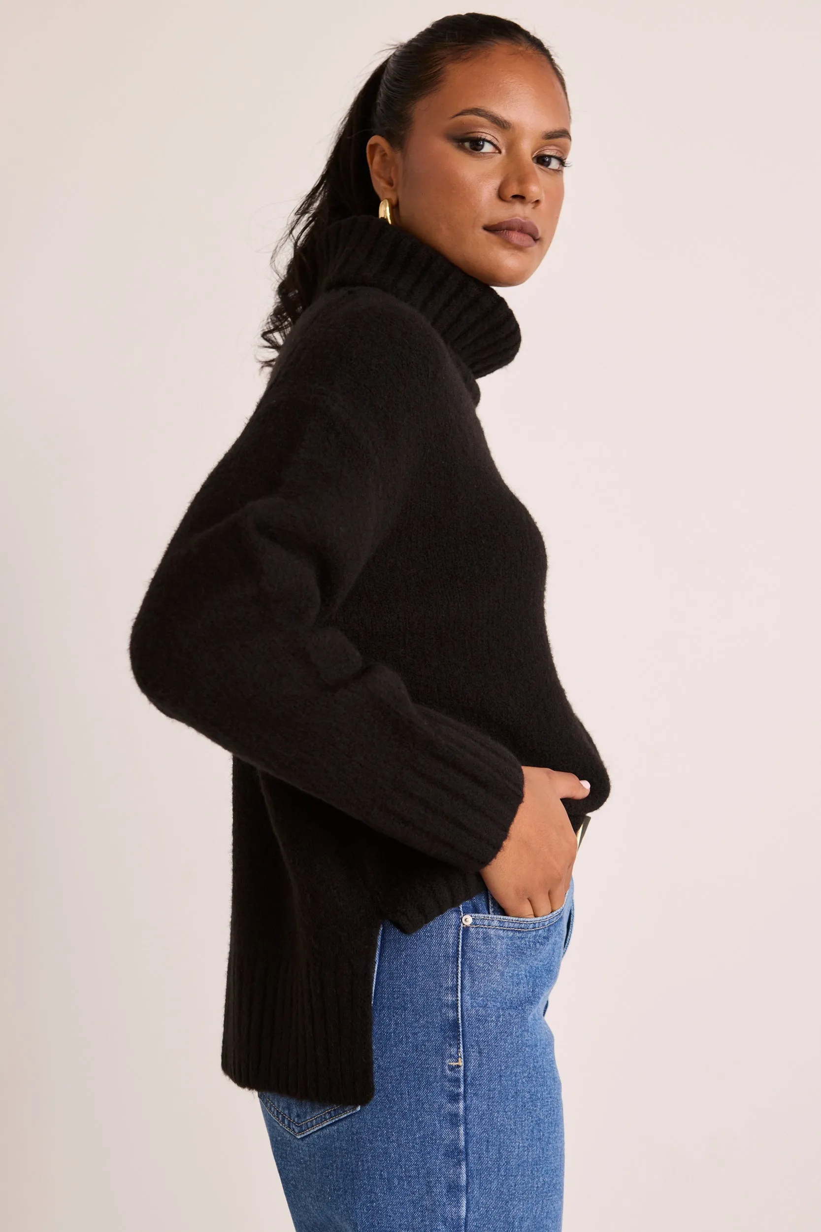 Zealous Black Roll Neck Super Soft Knit Jumper