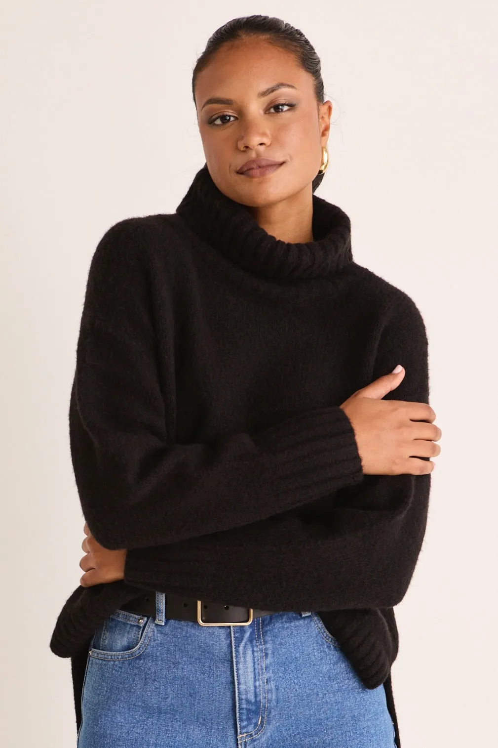 Zealous Black Roll Neck Super Soft Knit Jumper